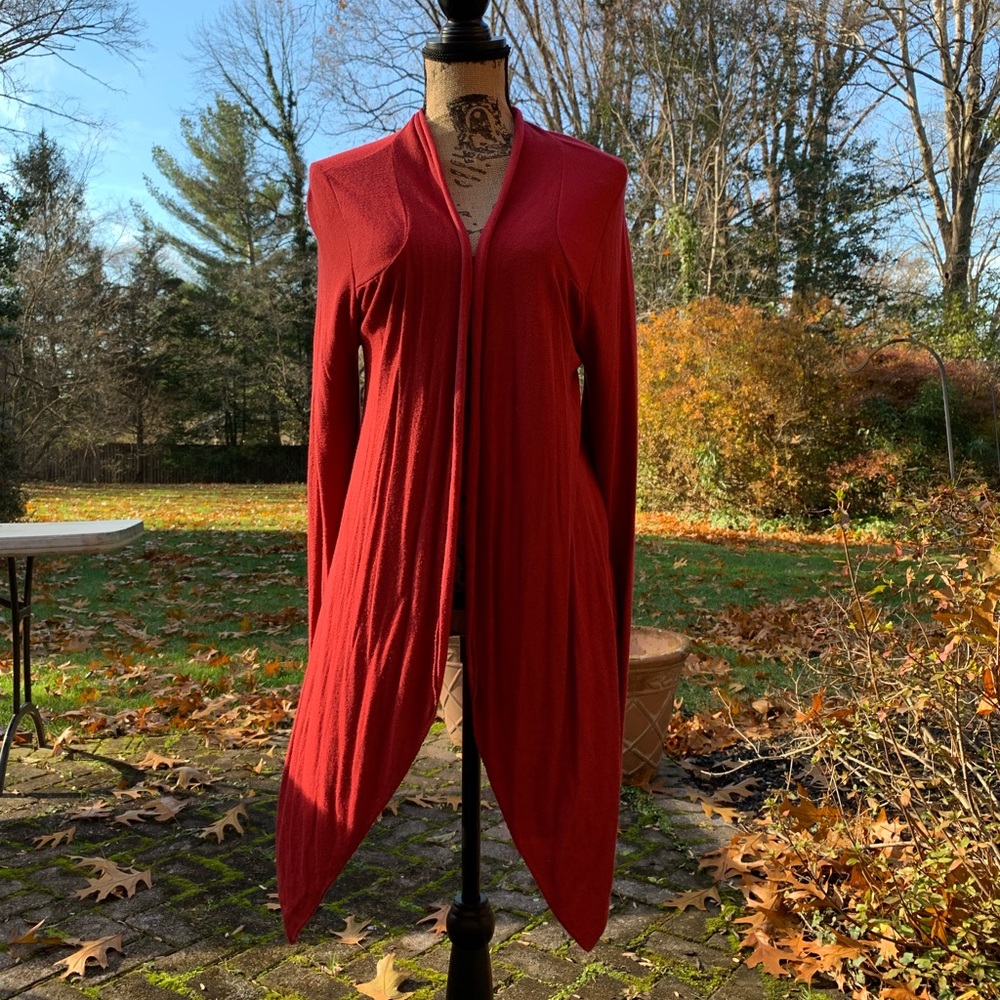 Absolutely rusty Orangish Red High Low open Front Cardigan
